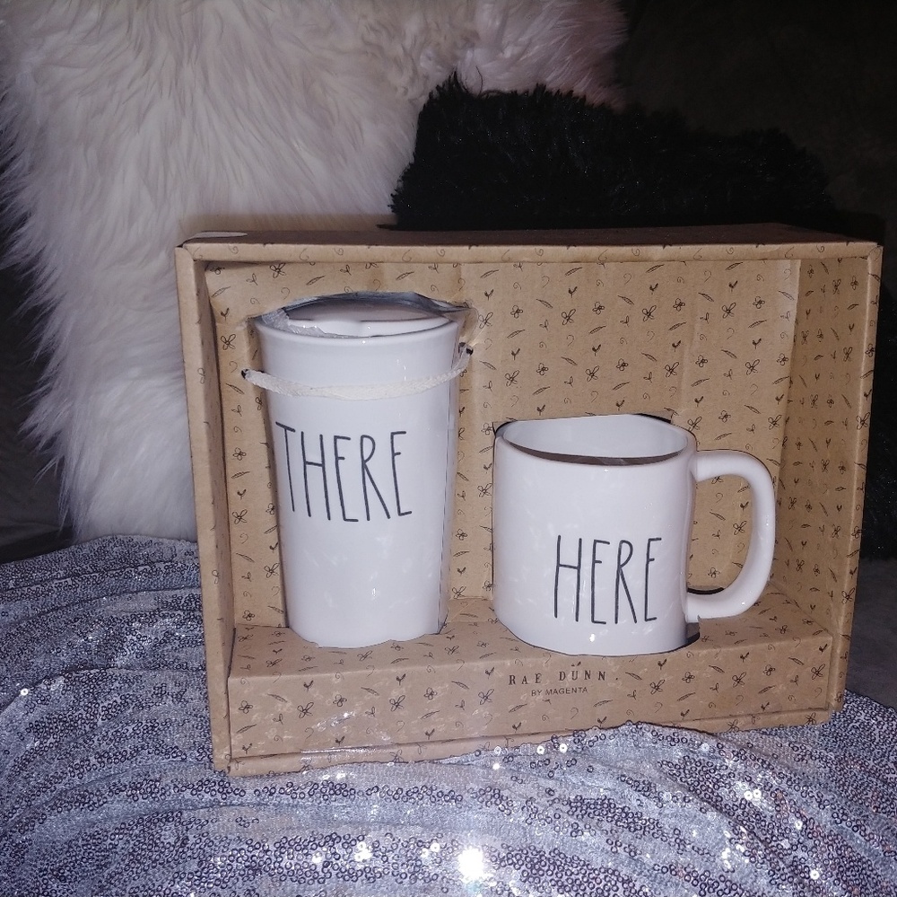 Rae Dunn travel mug set. THERE/HERE